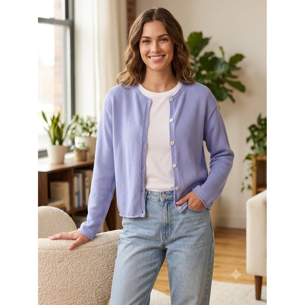 Gallagher Periwinkle Blue Ramie Cotton Knit Cardigan Sweater Vintage M